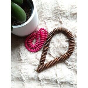 Tribal Brown Handmade Carved Bead Wooded Choker & Pink Wooded Necklace Lot 2